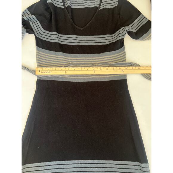 PRANA SYDNEY SWEATER DRESS WITH TIE WAIST FLARED SLEEVE GRAY BLACK SIZE MED - Picture 11 of 15